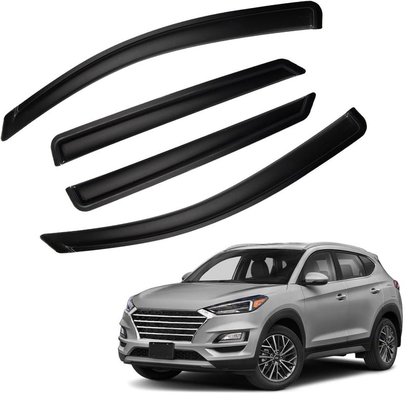 PLDDE Rain Guards Compatible with 2016-2021 Hyundai Tucson, Set of 4 Front+Rear Tape-On Side Window Visor Wind Deflector Vent Visors Car Accessories - Image 1
